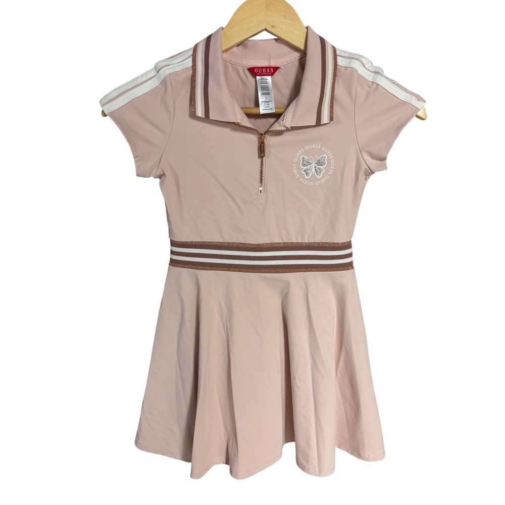 GUESS Girls Pink Quarter Zip Butterfly Polo Skater Dress Size 8